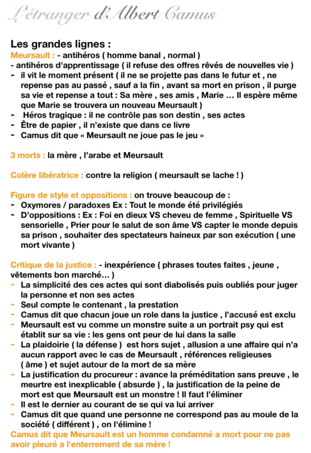 Fiche sur l’étranger d’Albert Camus 