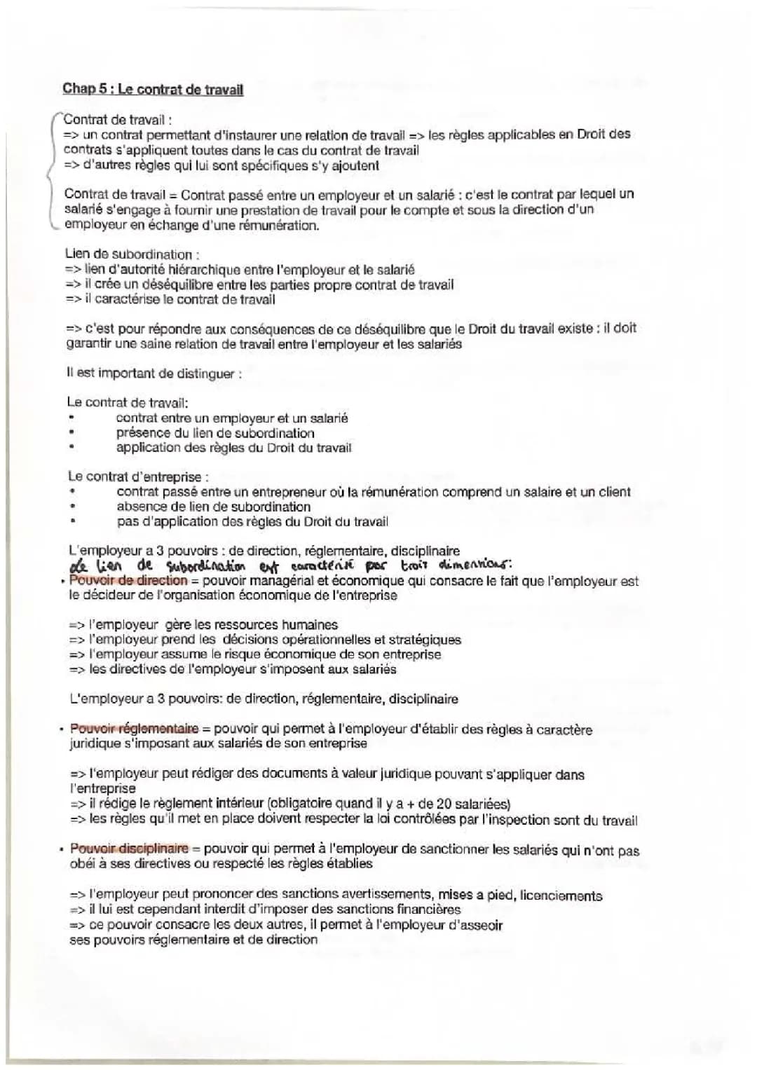 Le contrat de travail
