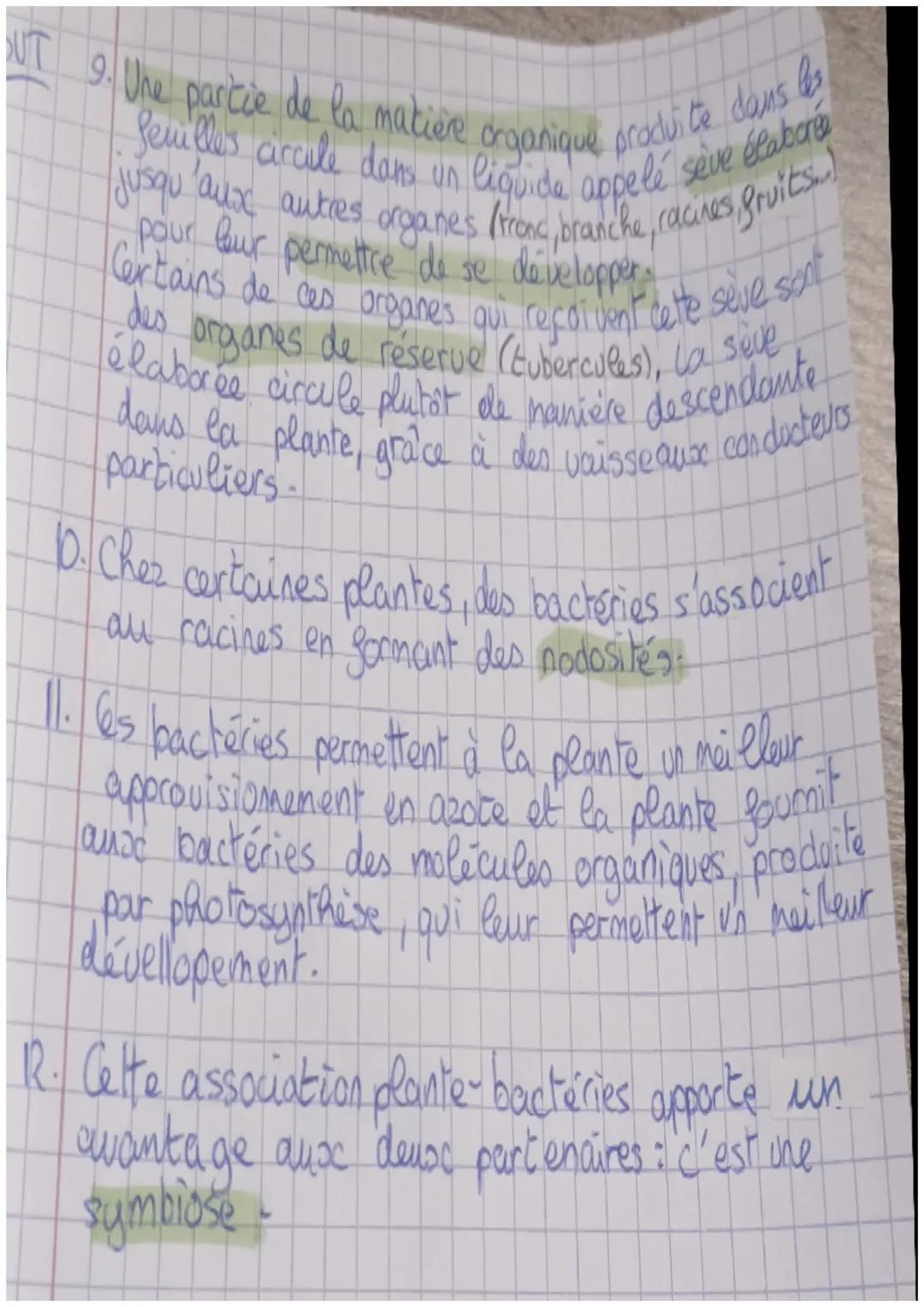 1. Les plantes on besoin d'eau, de lumière et de dioxyde
de carbone pour produire leur matière organique: Le
phénomène permettant la product