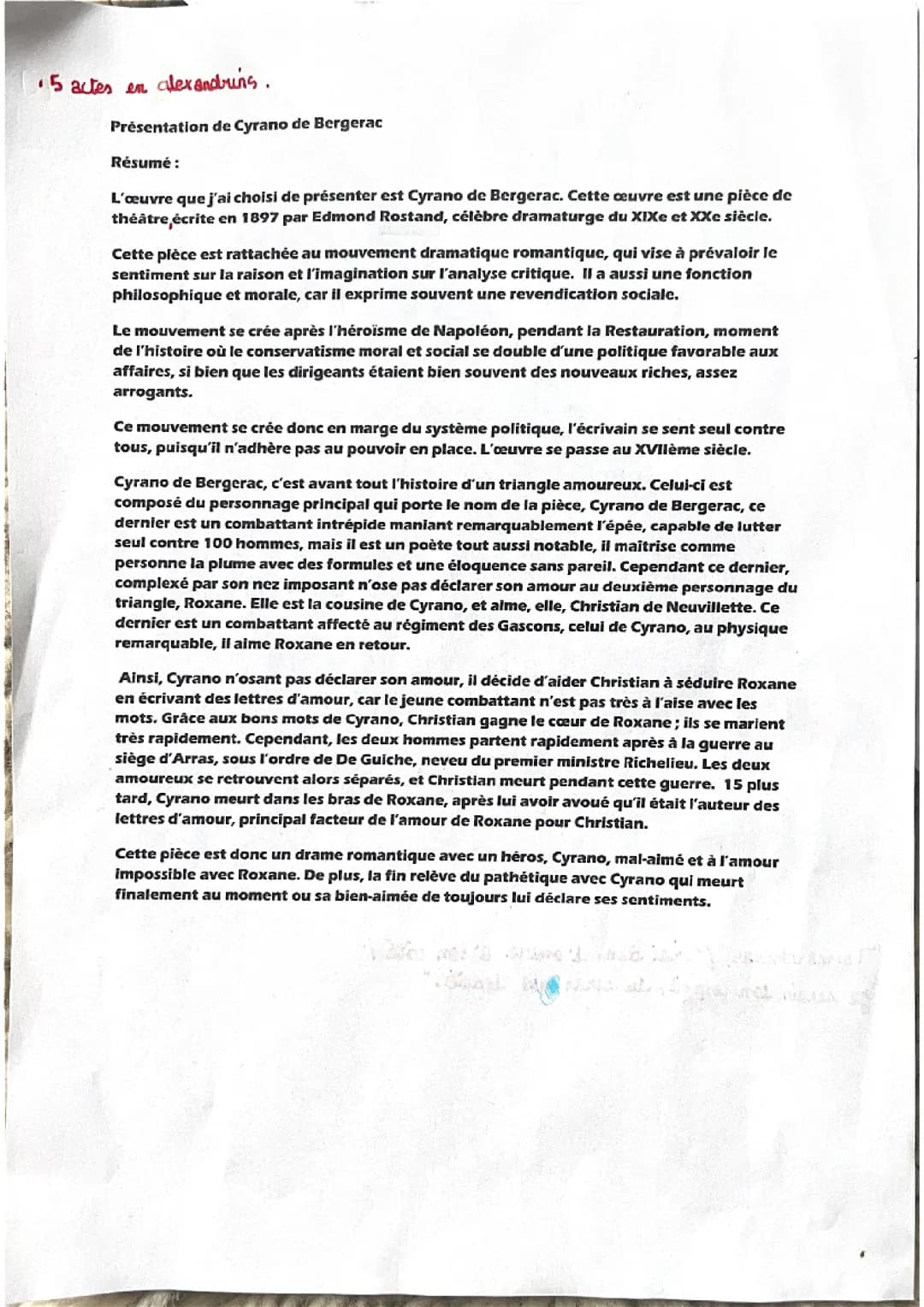 Présentation de l’eouvre Cyrano de Bergerac 