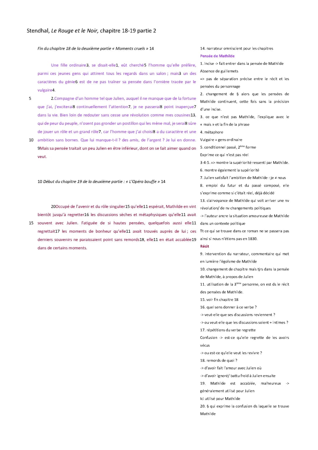 Le Rouge et le Noir résumé par chapitre PDF - Chapitres 18-19 Partie 2