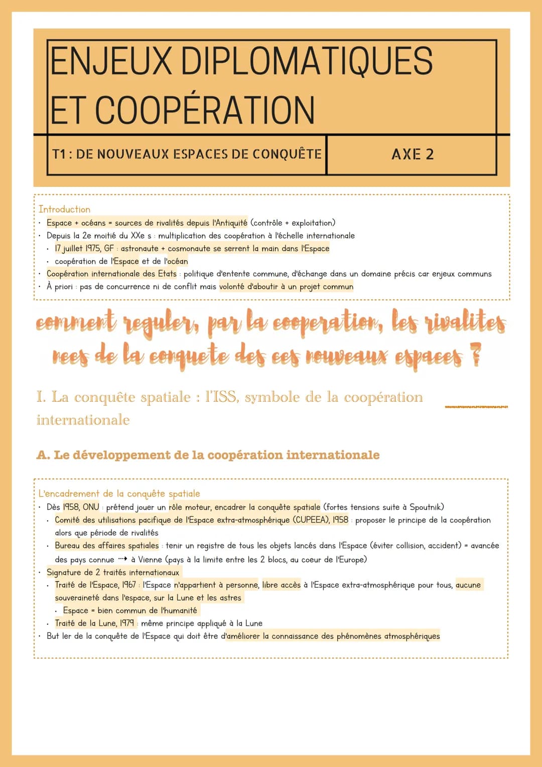 ENJEUX DIPLOMATIQUES
ET COOPÉRATION
T1: DE NOUVEAUX ESPACES DE CONQUÊTE
AXE 2
Introduction
Espace + océans = sources de rivalités depuis l'A