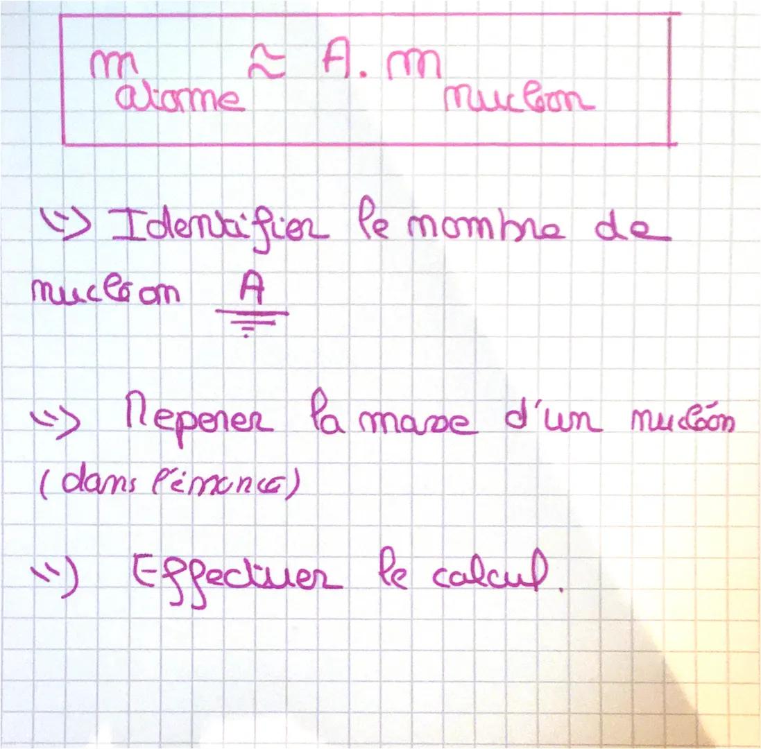 Comment Calculer Par more
d'um atome:
↳ Additiommer la mase de ses
differents constituants.
=> m
atame = m + m + m
 proton me
(mp ≈ mm = muc
