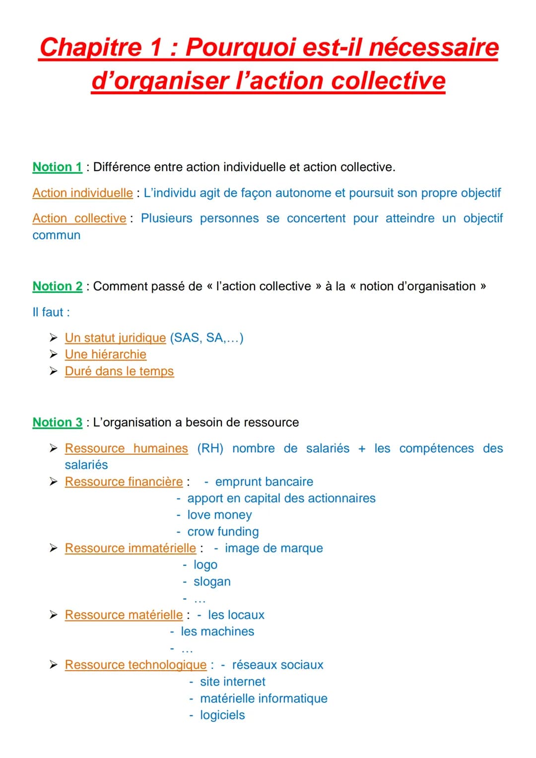 Chapitre 1: Pourquoi est-il nécessaire
d'organiser l'action collective
Notion 1: Différence entre action individuelle et action collective.
