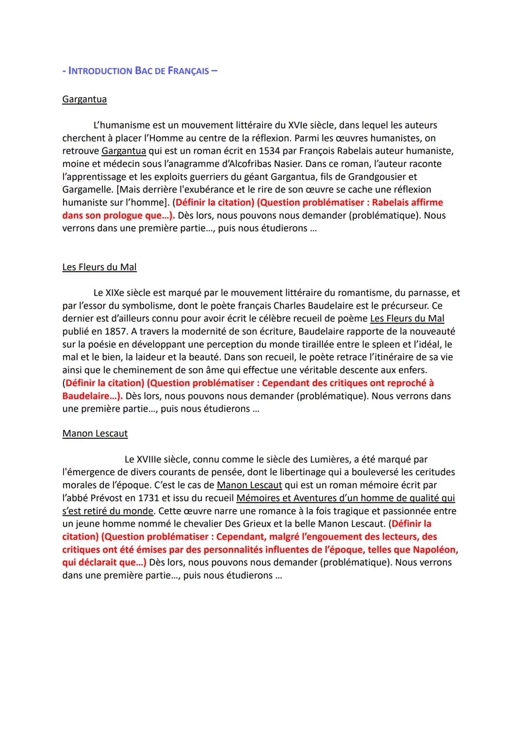 - INTRODUCTION BAC DE FRANÇAIS-
Gargantua
L'humanisme est un mouvement littéraire du XVIe siècle, dans lequel les auteurs
cherchent à placer
