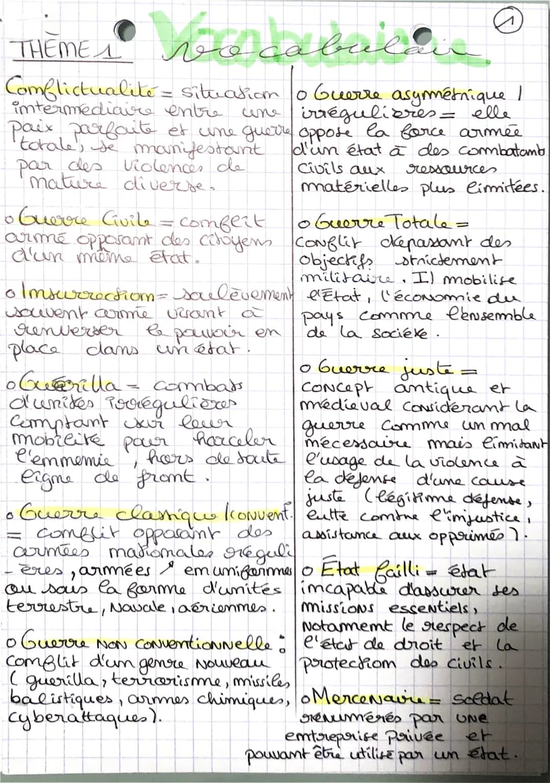 vocabuca
THEME
ле
Comflictualite situation to Guerre asymétnique I
intermédiaire
entre
un irrégulières - elle.
pada pase manifestant
paix pa