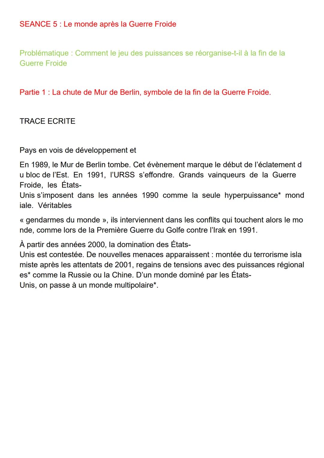 Theme1
Le jeu des puissances dans les relations
internationales depuis 1945
Introduction : ONU
(Voir tableau)
Séance 1 : 1947-1991 la Guerre