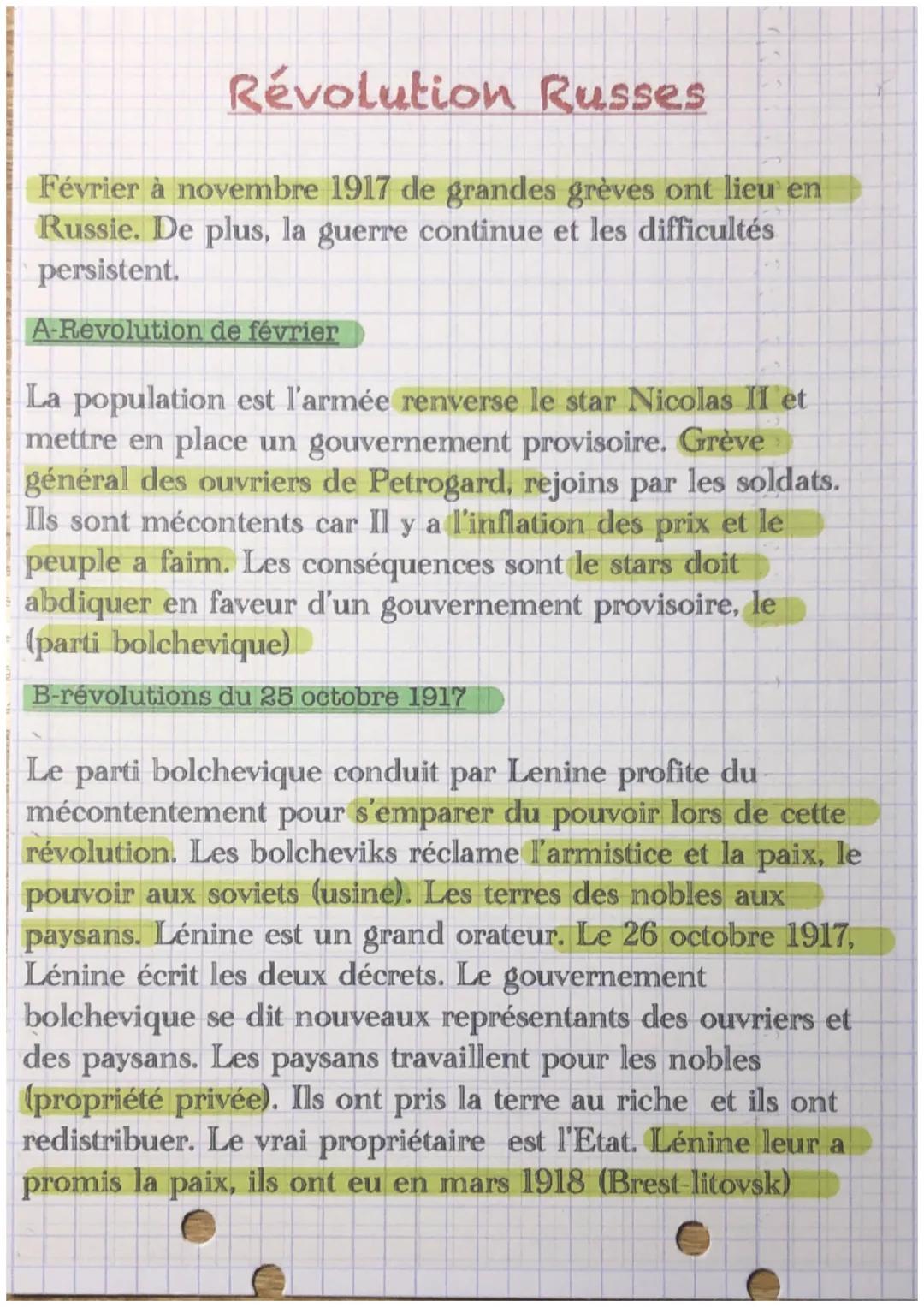 # Révolution Russes

Février à novembre 1917 de grandes grèves ont lieu en
Russie. De plus, la guerre continue et les difficultés
persistent