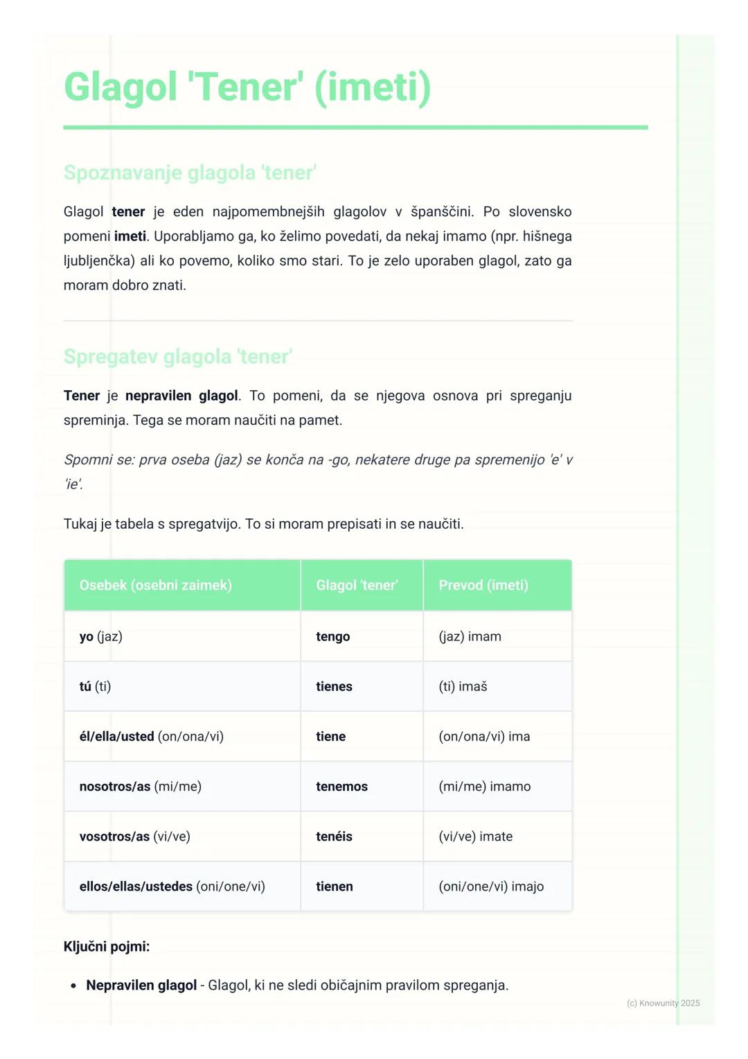 # Glagol 'Tener' (imeti)

Spoznavanje glagola 'tener'

Glagol tener je eden najpomembnejših glagolov v španščini. Po slovensko
pomeni imeti.