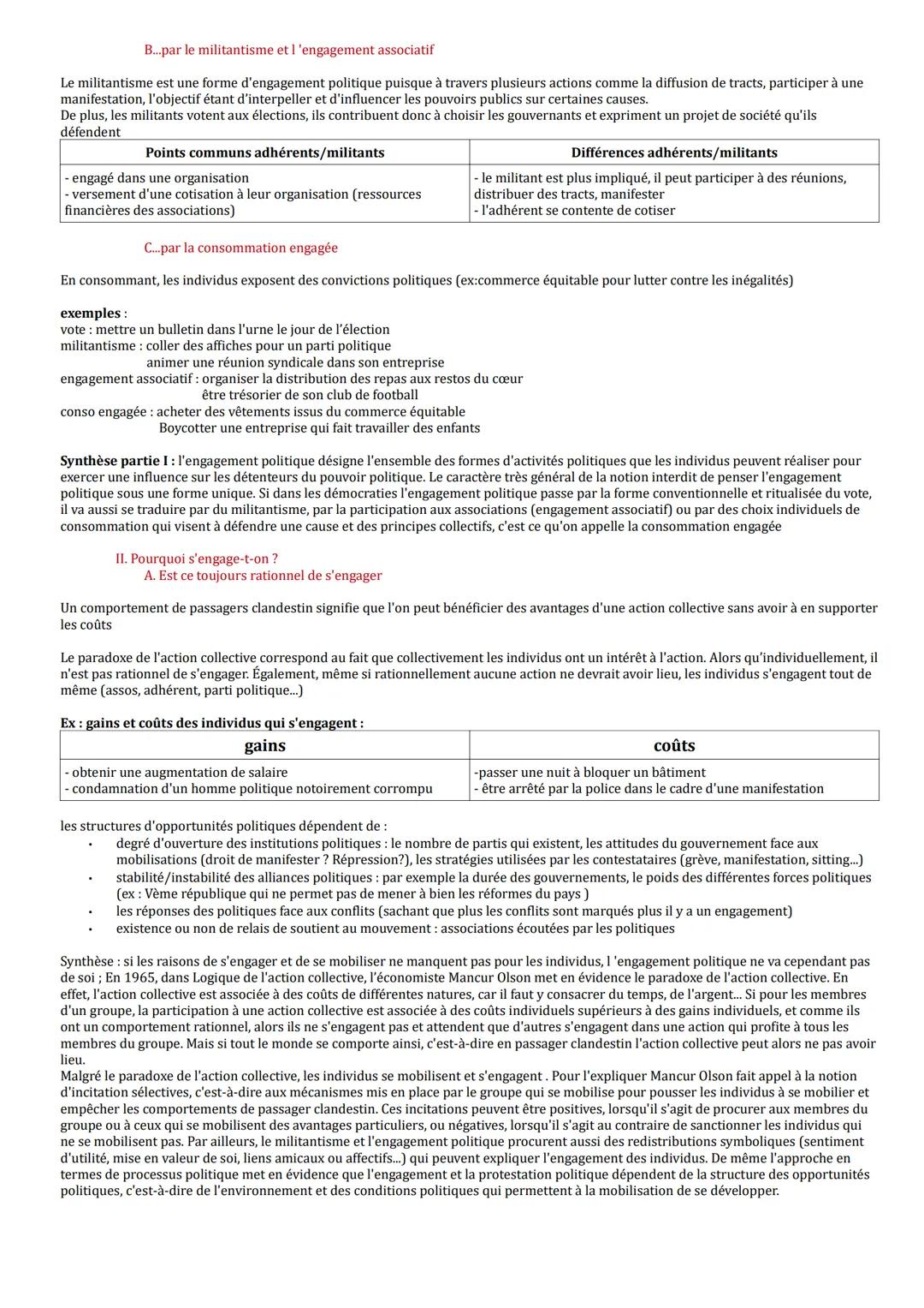 Science politique
Chapitre 7: Comment expliquer l'engagement politique dans les sociétés démocratiques ?
Définitions :
Engagement politique 