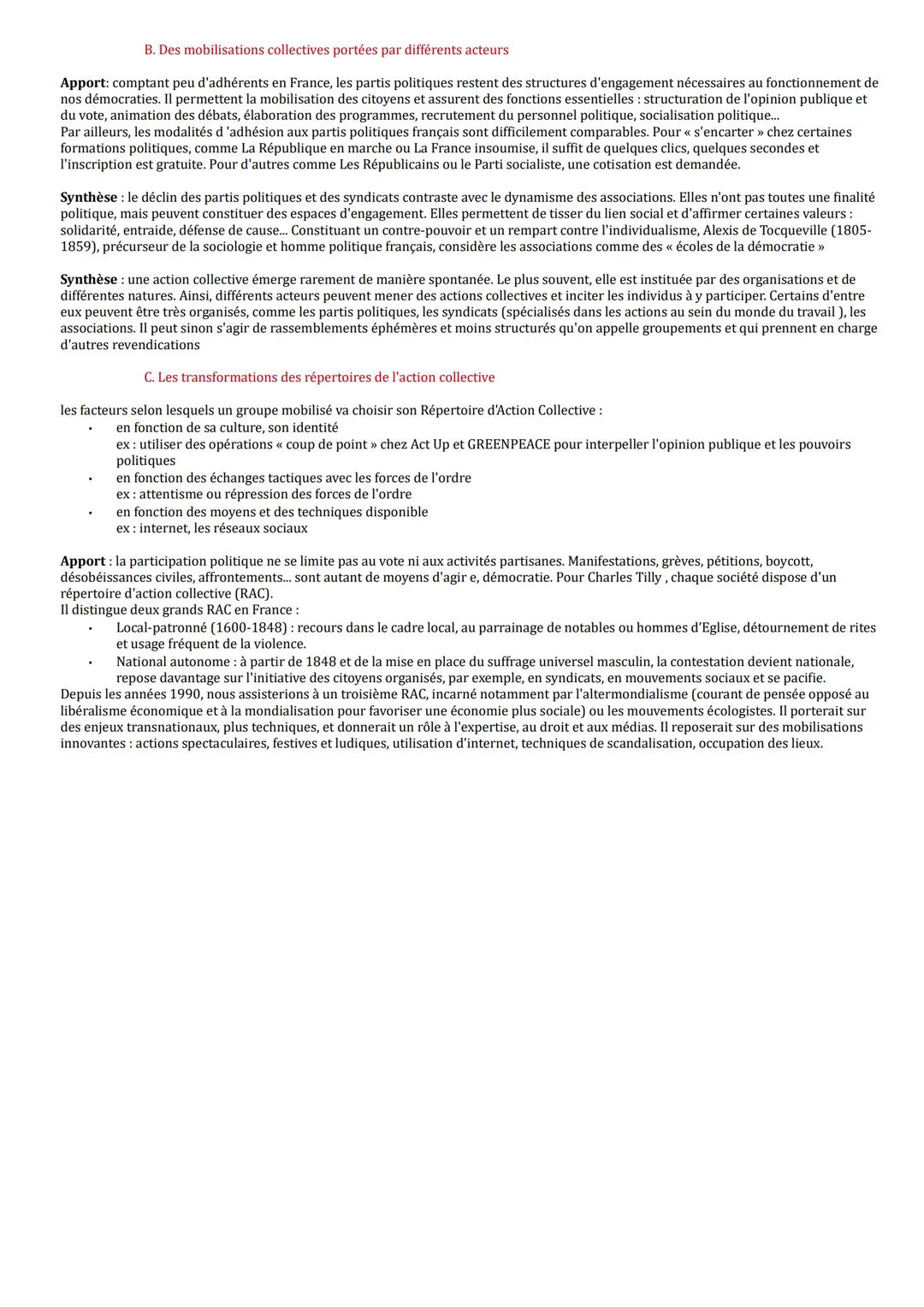 Science politique
Chapitre 7: Comment expliquer l'engagement politique dans les sociétés démocratiques ?
Définitions :
Engagement politique 