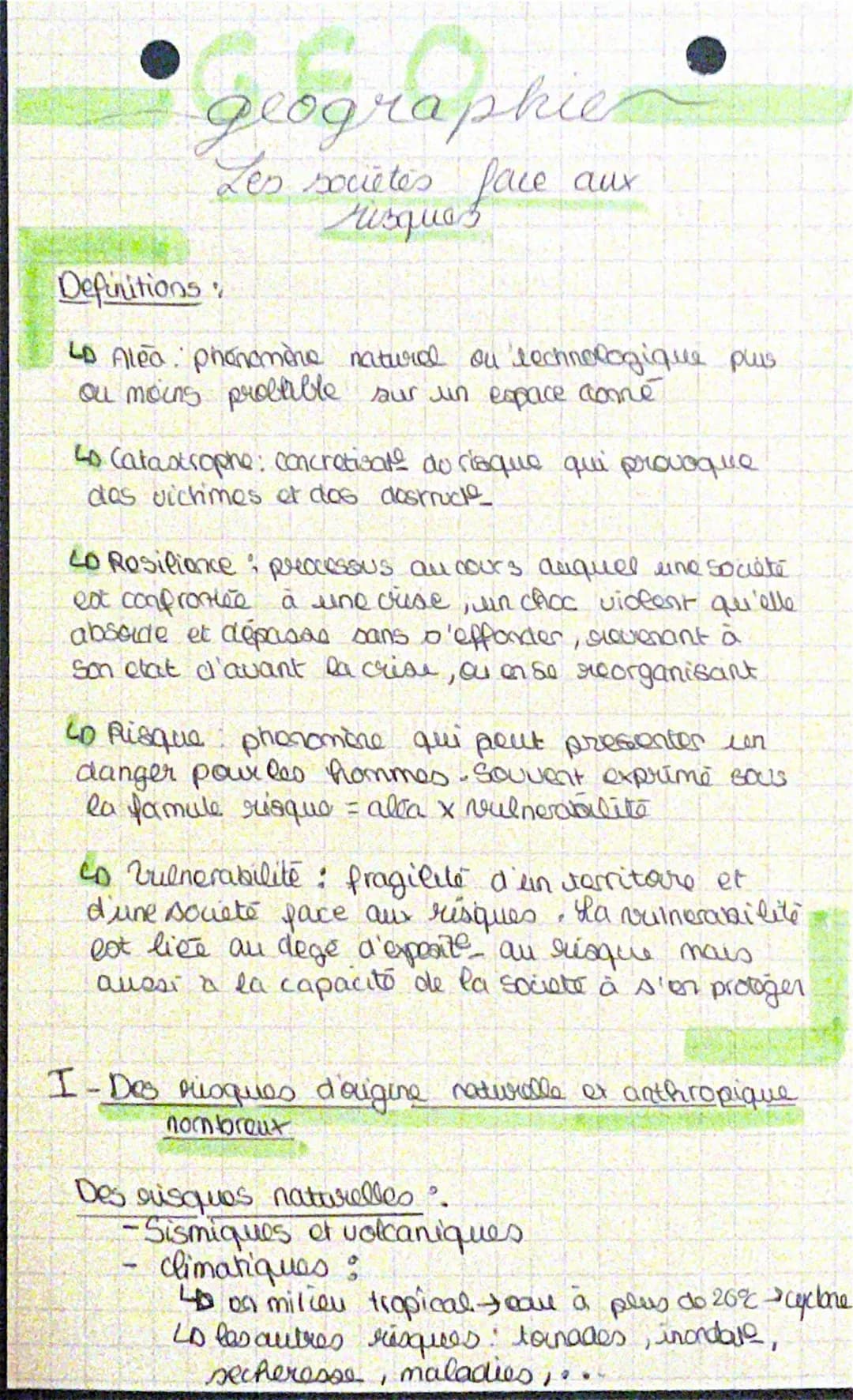 geographie
Les sociétés face
face aux
risques
Definitions
LD Aleo phonomène naturel ou technologique plus
ou moins probable sur un espace co
