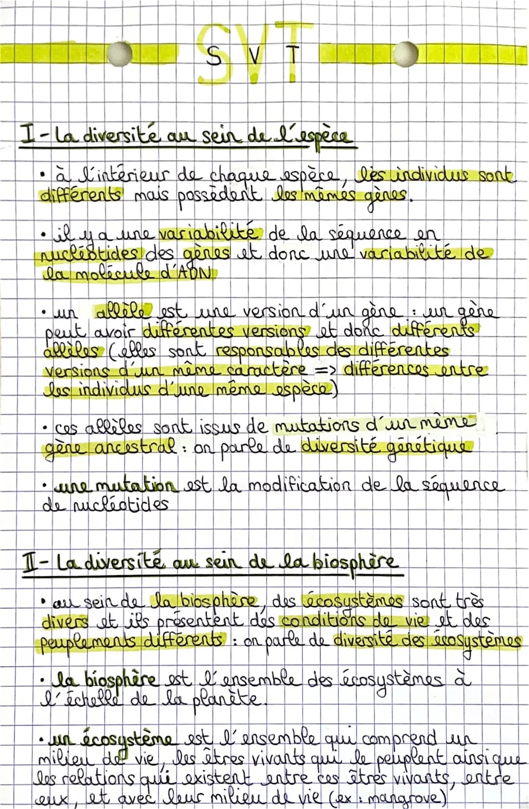s SVT
I - La diversité au sein de l'espèce
•à l'intérieur de chaque espèce, les individus sont
différents mais possièdent les mêmés gènes.
i