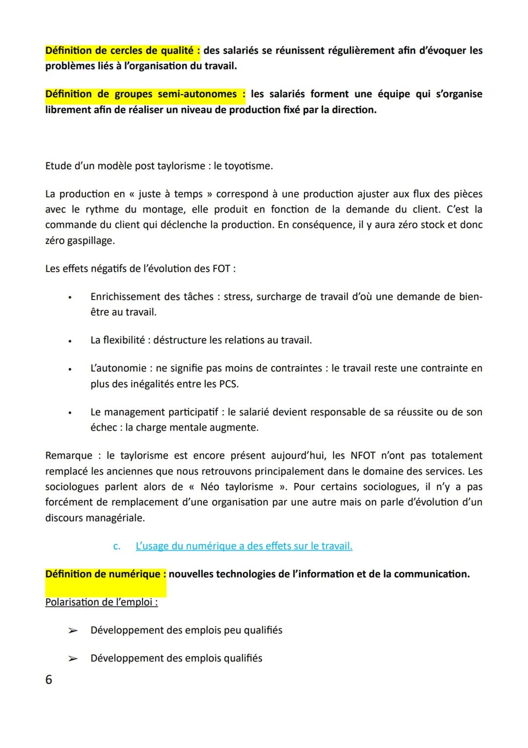 Chapitre 7 : Quelles mutations du travail et de l'emploi ?
Sociologie
Problématique en quoi les mutations du travail ont-elles bouleversées 