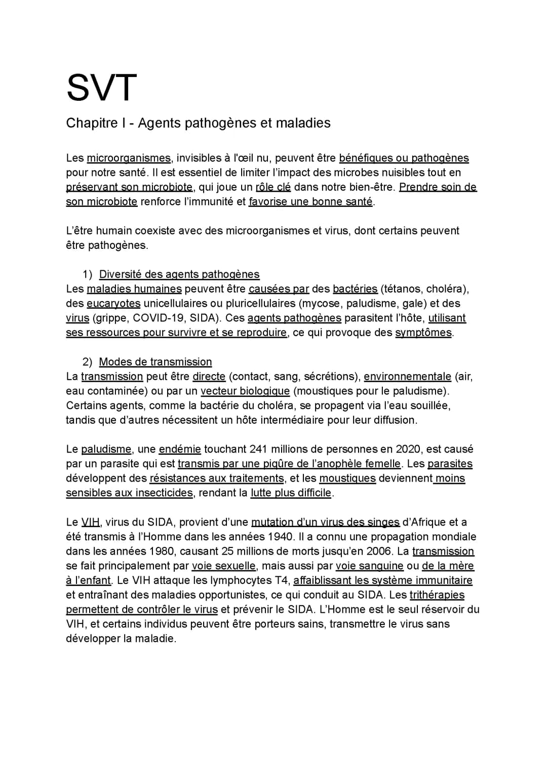 SVT : Agent pathogènes et maladies x Le microbiote humain et santé
