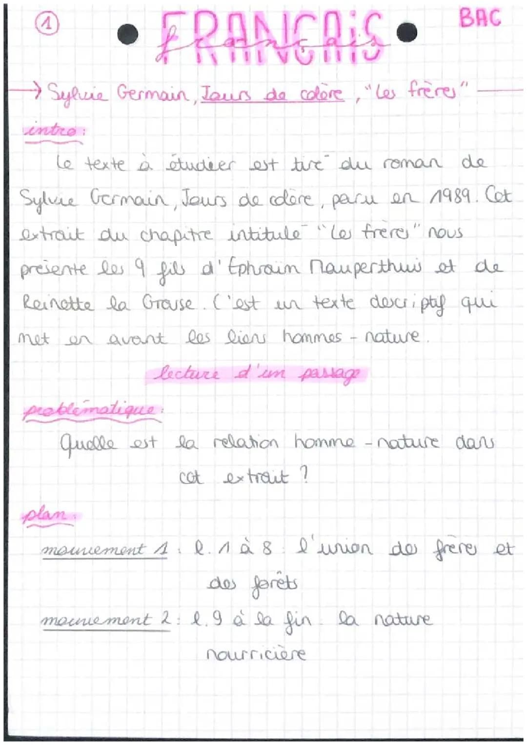Comprendre la relation homme-nature dans 'Jours de colère' - Analyse linéaire de Sylvie Germain