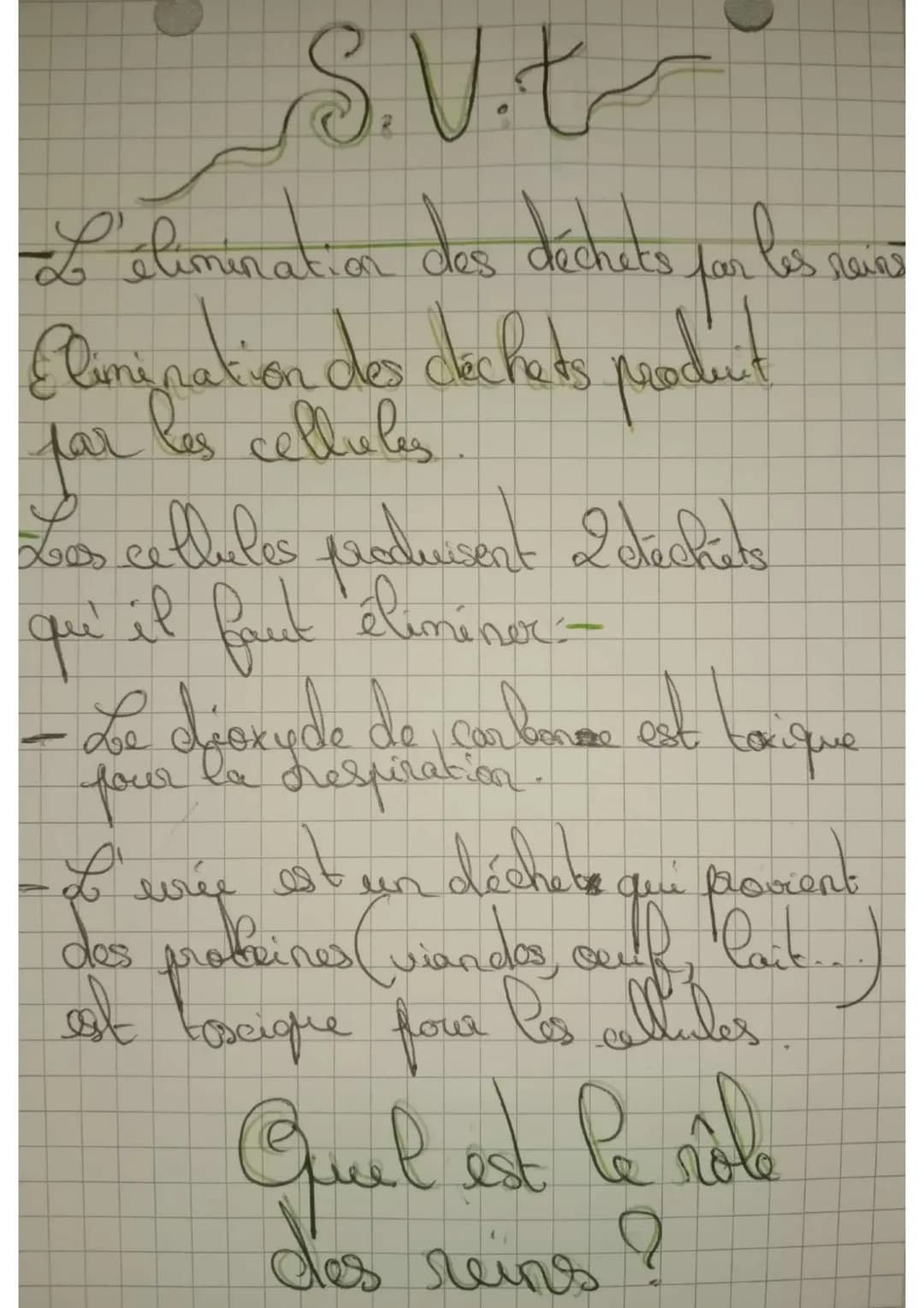 S.V.t
L elimination des déchets for les saure
Clinigration des déchets produit
par les cellules
Les cellules produisent 2 déchets
que' il fa