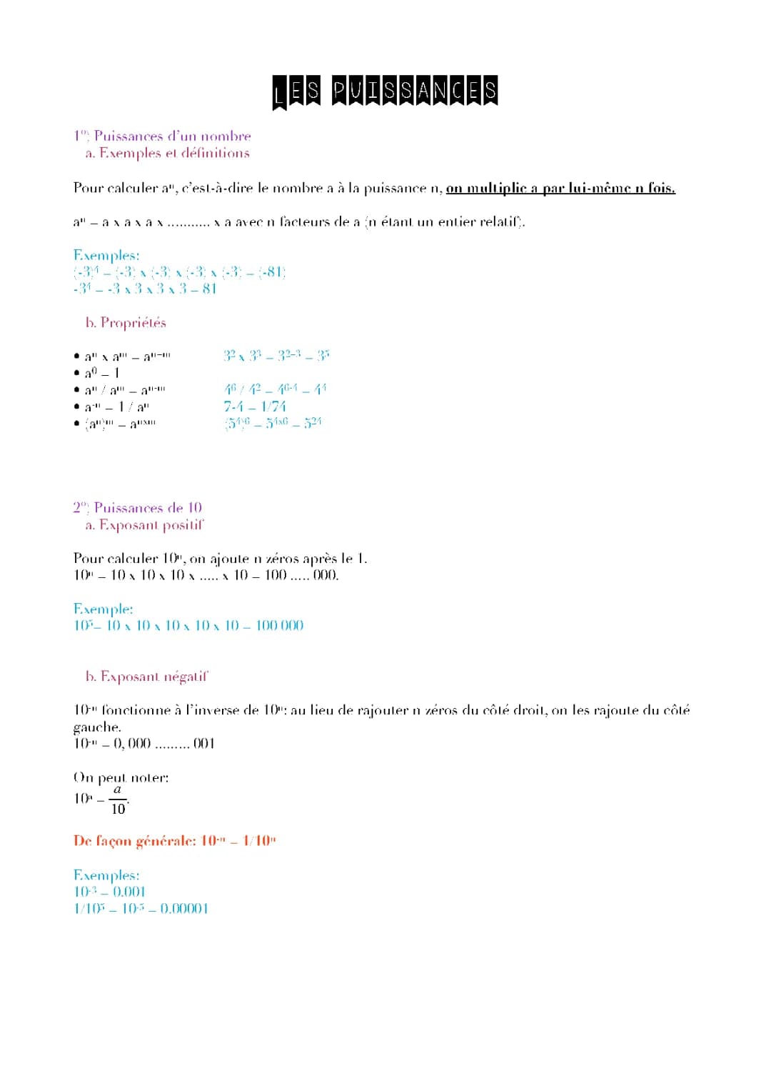 Exposants / notations scientifiques 