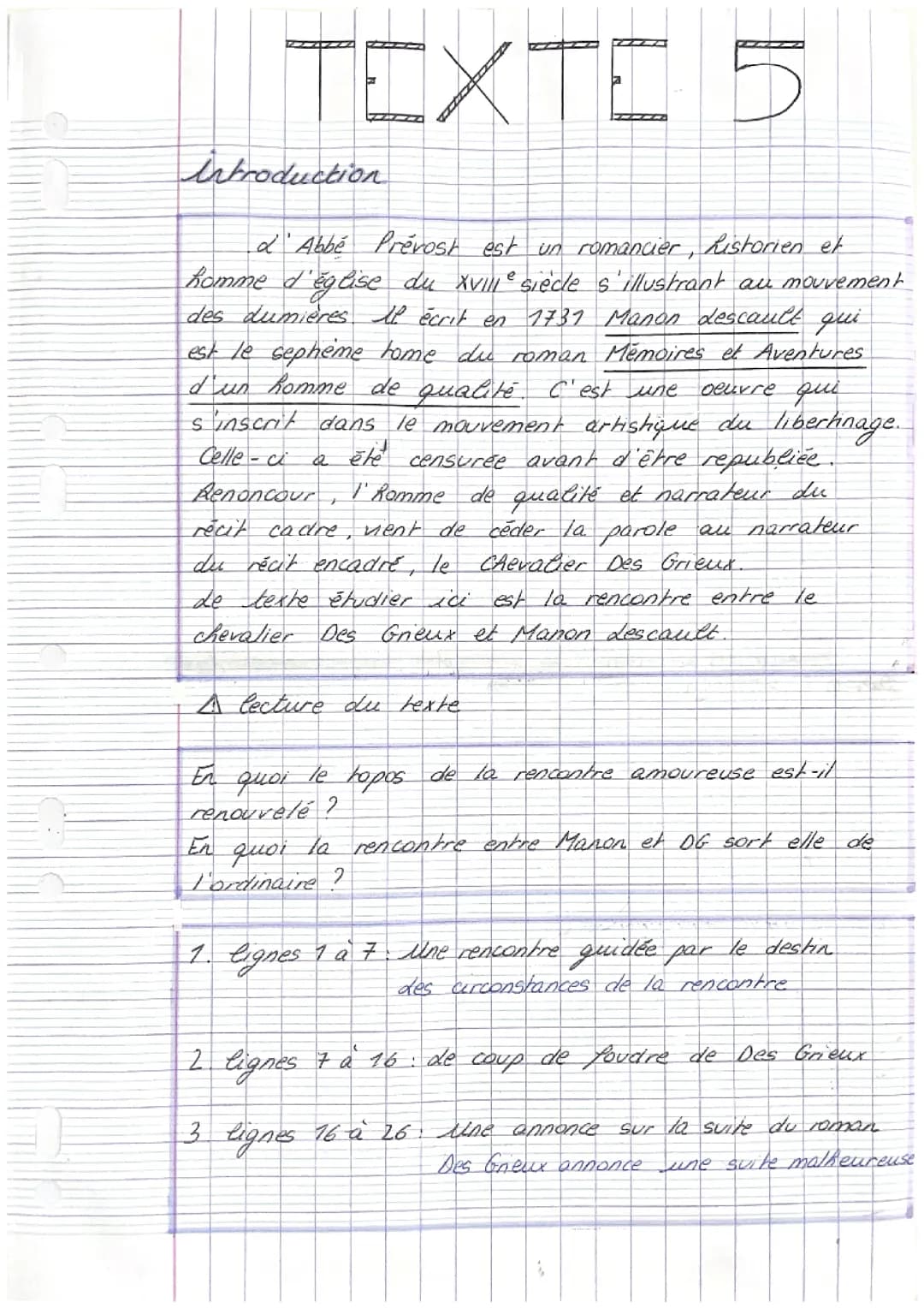 Analyse linéaire « La rencontre de Des Grieux et Manon Lescaut » L’abbé Prévost