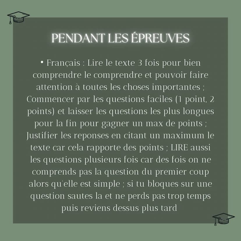 Conseils
BREVET
Epreuves ecrites
Sucesswithaliyah PRÉSENTATION
• Je vous fait ce post pour vous aider à avoir le
brevet à l'aide de mes méth