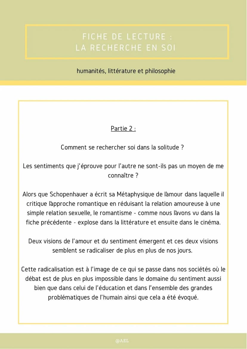 FICHE DE LECTURE :
LA RECHERCHE EN SOI
humanités, littérature et philosophie
Partie 3:
La révolution de l'amour s'est produite par le truche