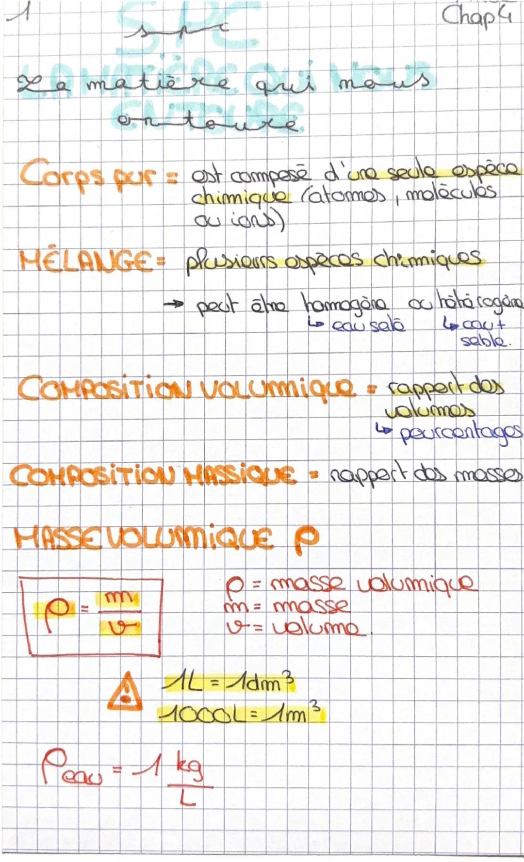 Chap 4
La matière qui nous
ontoure
Corps pur = est composé d'une seule espèce
chimique (atomes, molécules
ou ions)
MELANGE = plusieurs espèc