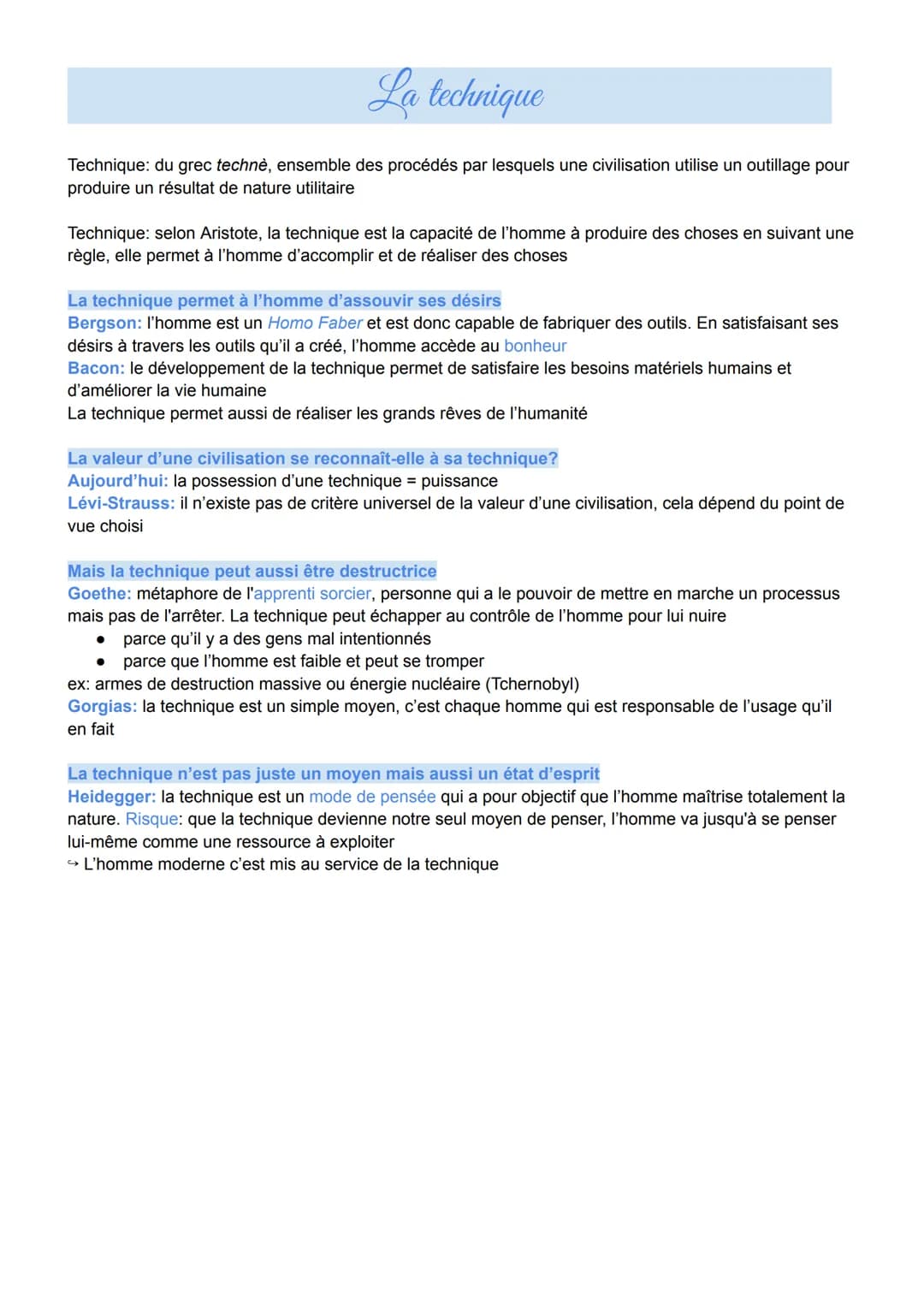La technique
Technique: du grec technè, ensemble des procédés par lesquels une civilisation utilise un outillage pour
produire un résultat d