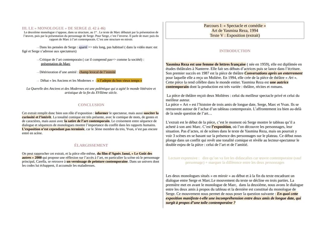Lecture linéaire, "Art", Exposition (extrait)