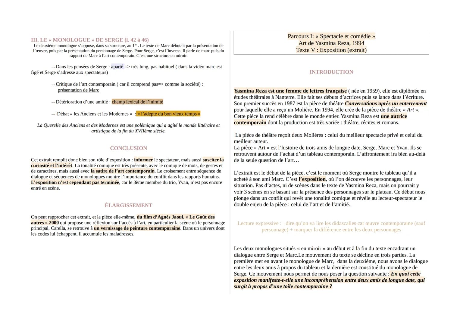 III. LE << MONOLOGUE » DE SERGE (1. 42 à 46)
Le deuxième monologue s'oppose, dans sa structure, au 1". Le texte de Marc débutait par la prés