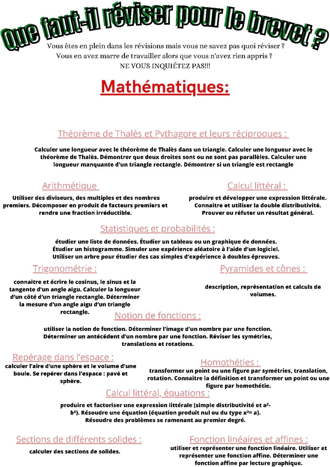 Comment réussir ton brevet en maths : Trigonométrie, Arithmétique et Statistiques