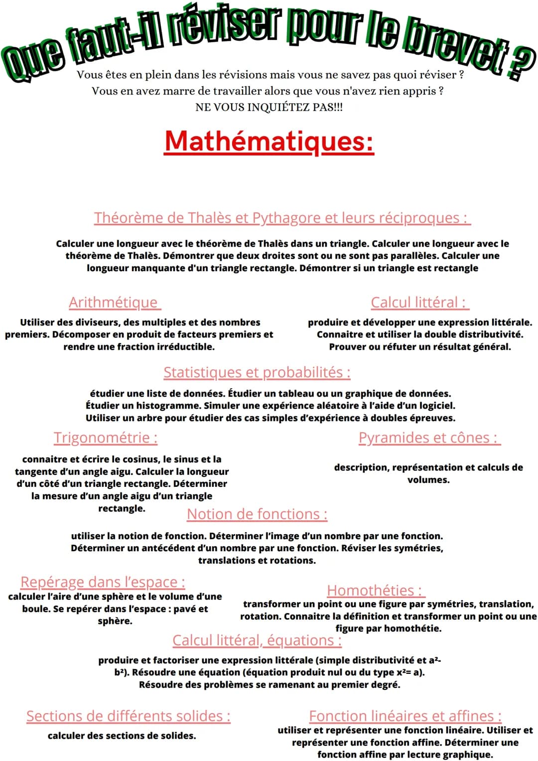 Que faut-il réviser pour le brevet?
Vous êtes en plein dans les révisions mais vous ne savez pas quoi réviser ?
Vous en avez marre de travai