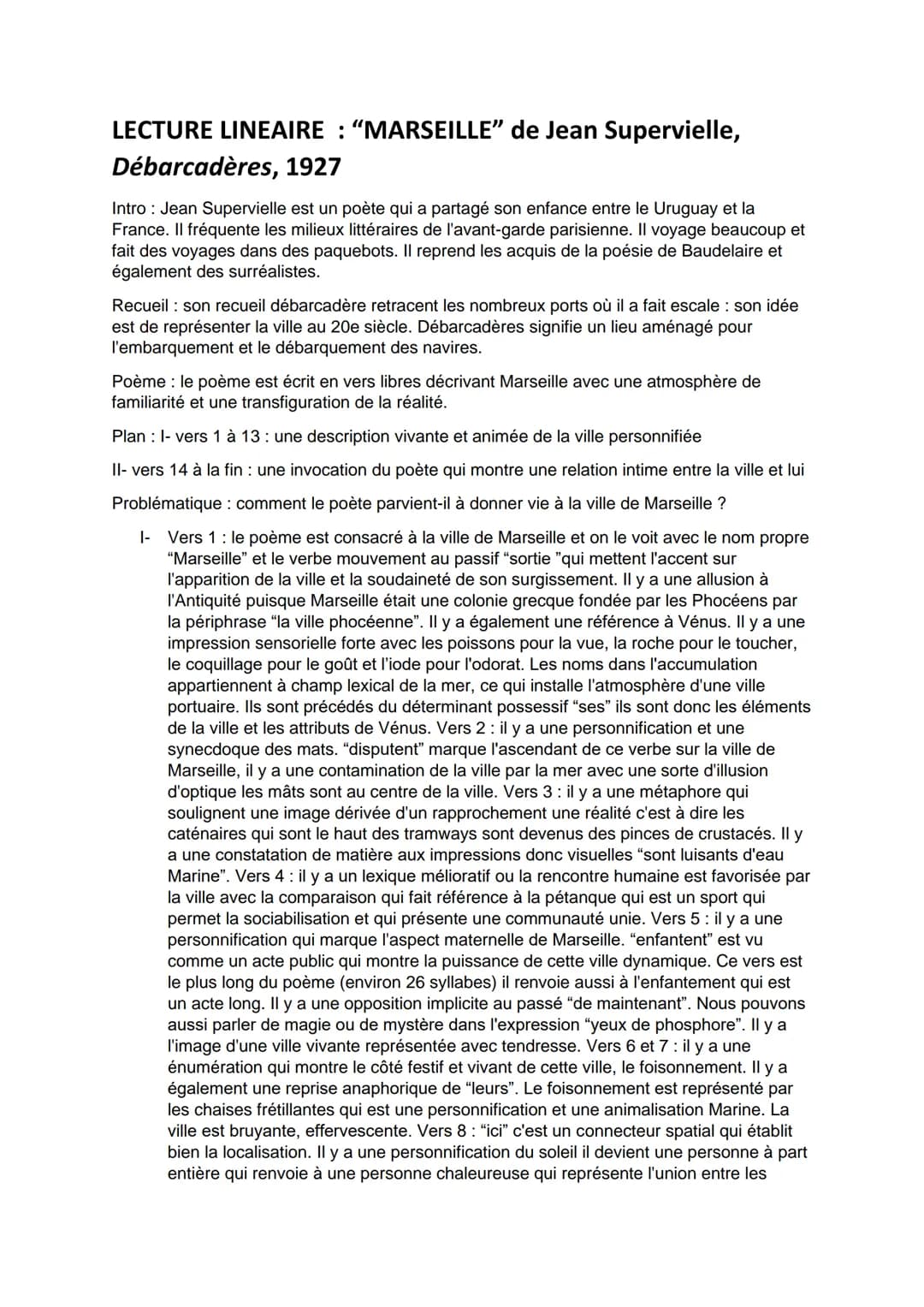 Objet d'étude n°3 : La poésie du XIXè au XXè siècle
Débarcadères, Supervielle (1927)
<< Marseille »
Marseille sortie de la mer, avec ses poi