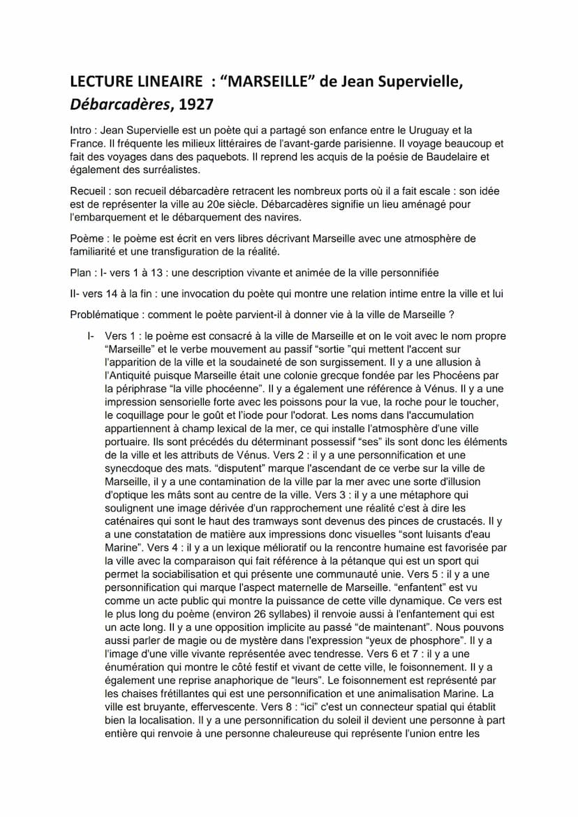 Objet d'étude n°3 : La poésie du XIXè au XXè siècle
Débarcadères, Supervielle (1927)
<< Marseille »
Marseille sortie de la mer, avec ses poi