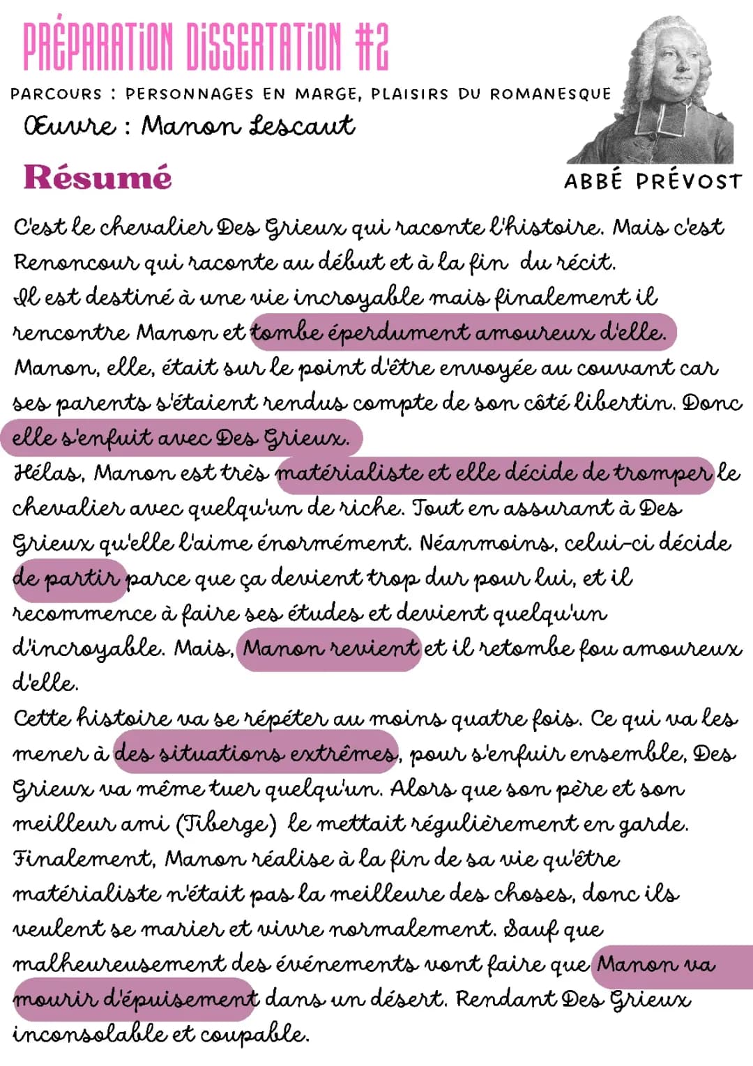 Sujet et Plan Dissertation Manon Lescaut: Personnages en Marge et Plaisirs du Romanesque