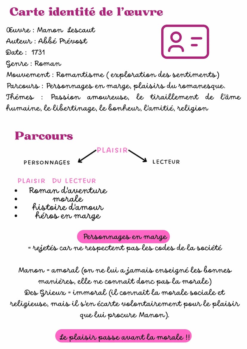 PRÉPARATION DISSERTATION #2
PARCOURS PERSONNAGES EN MARGE, PLAISIRS DU ROMANESQUE
OEuvre: Manon Lescaut
Résumé
ABBÉ PRÉVOST
C'est le chevali
