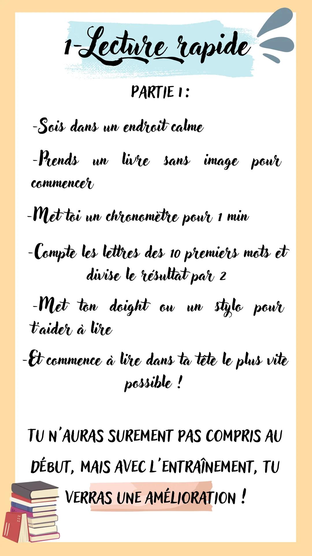 # Lit plus vite

&

# Mémorise mieux

AVEC CES QUELQUES CONSEILS Lecture rapide # 1-Lecture rapide

PARTIE 1:

-Sois dans un endroit calme

