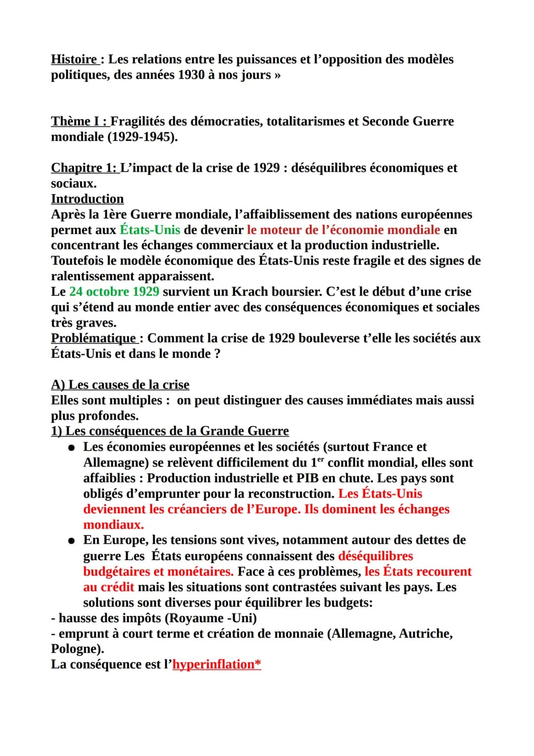 Histoire : Les relations entre les puissances et l'opposition des modèles
politiques, des années 1930 à nos jours >>
Thème I: Fragilités des