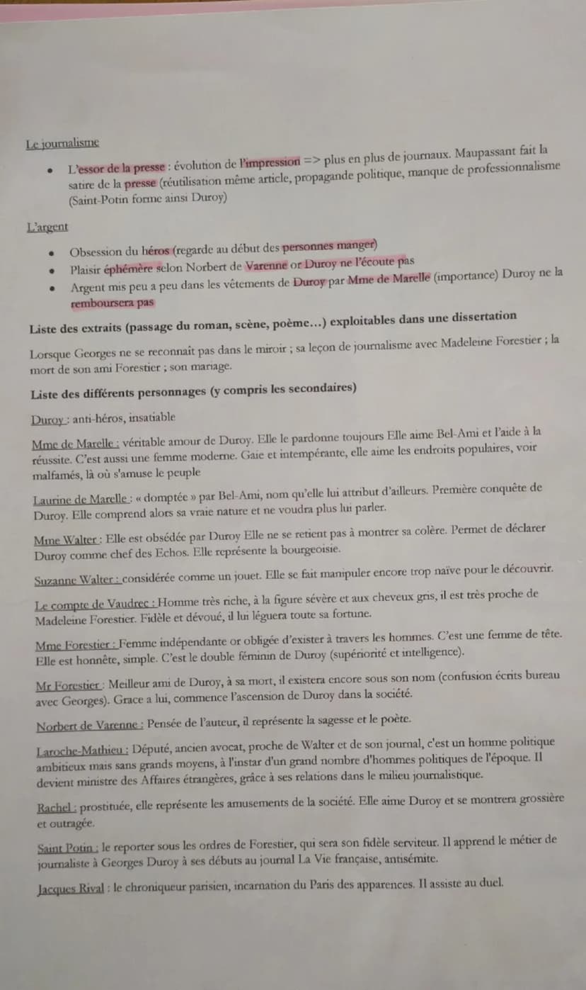 Titre: Bel-Ami
Auteur: Guy de Maupassant
Genre: Roman réaliste
Fiche de révision pour la dissertation
Période et mouvement littéraire : cour