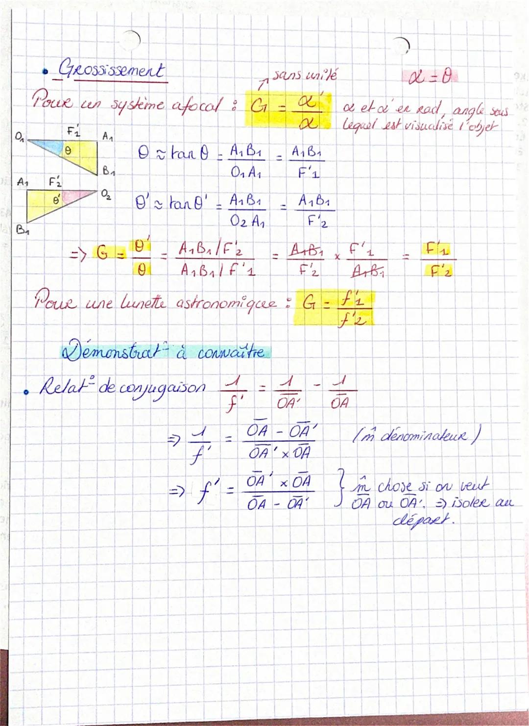 Swil
Mx
physique CHAP 15
la lunette astronomique
• Lunette astrononique (17²5)
→ permet d'observer des objets éloignés considérés à l∞.
→ co