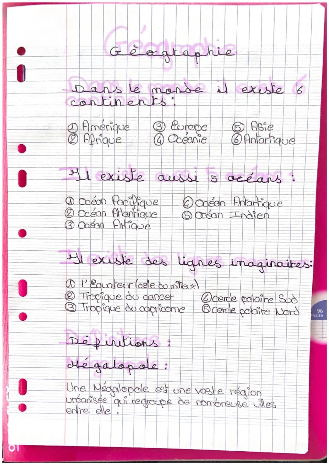 i
•
!
# Geographie

Dans le monde il existe 6
continenks.

*   Amérique
*   Afrique
*   Europe
*   Oceanie
*   Asie
*   Antartique

Il exist