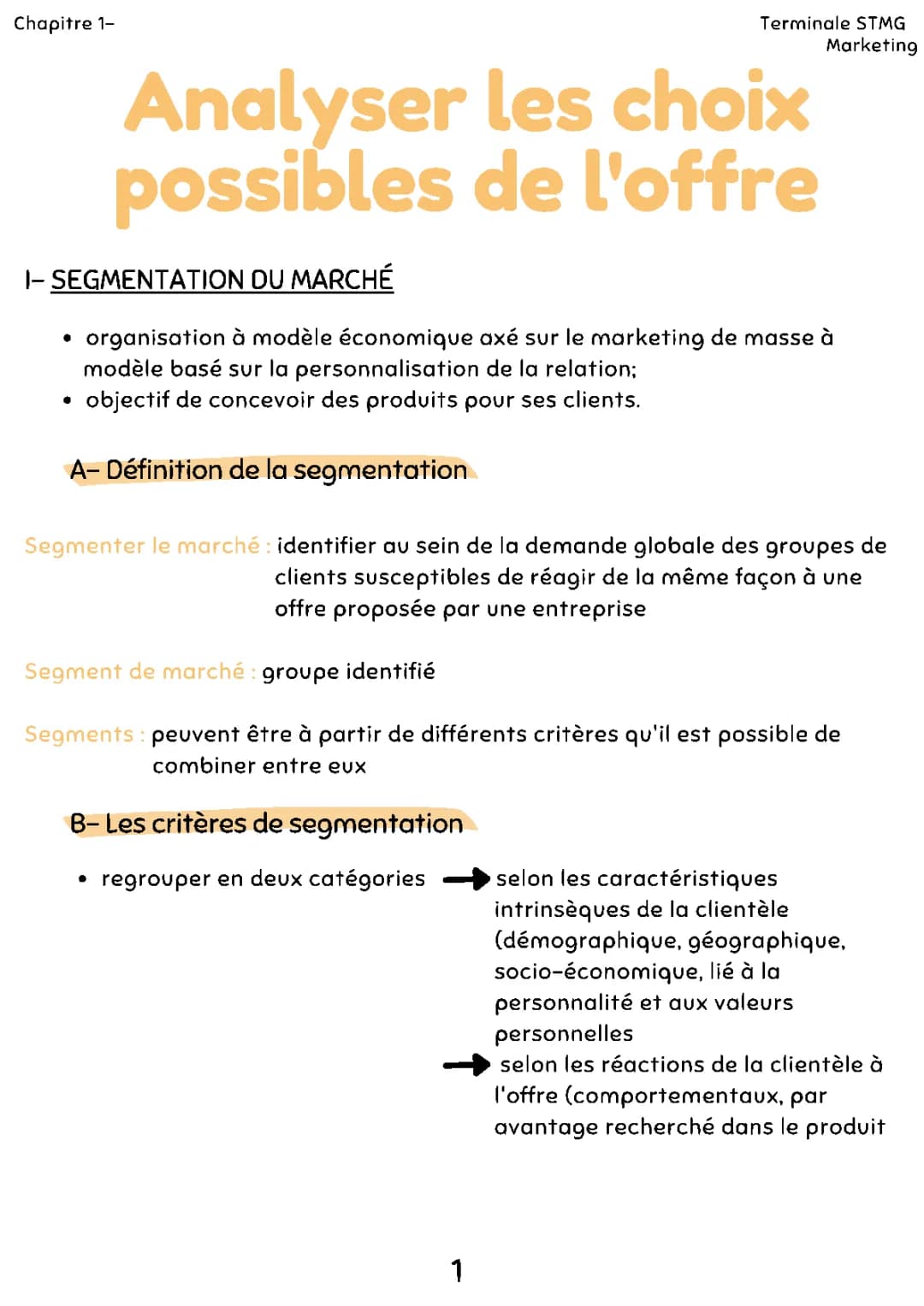 Cours Mercatique Terminale STMG PDF - Segmentation, Ciblage et Positionnement