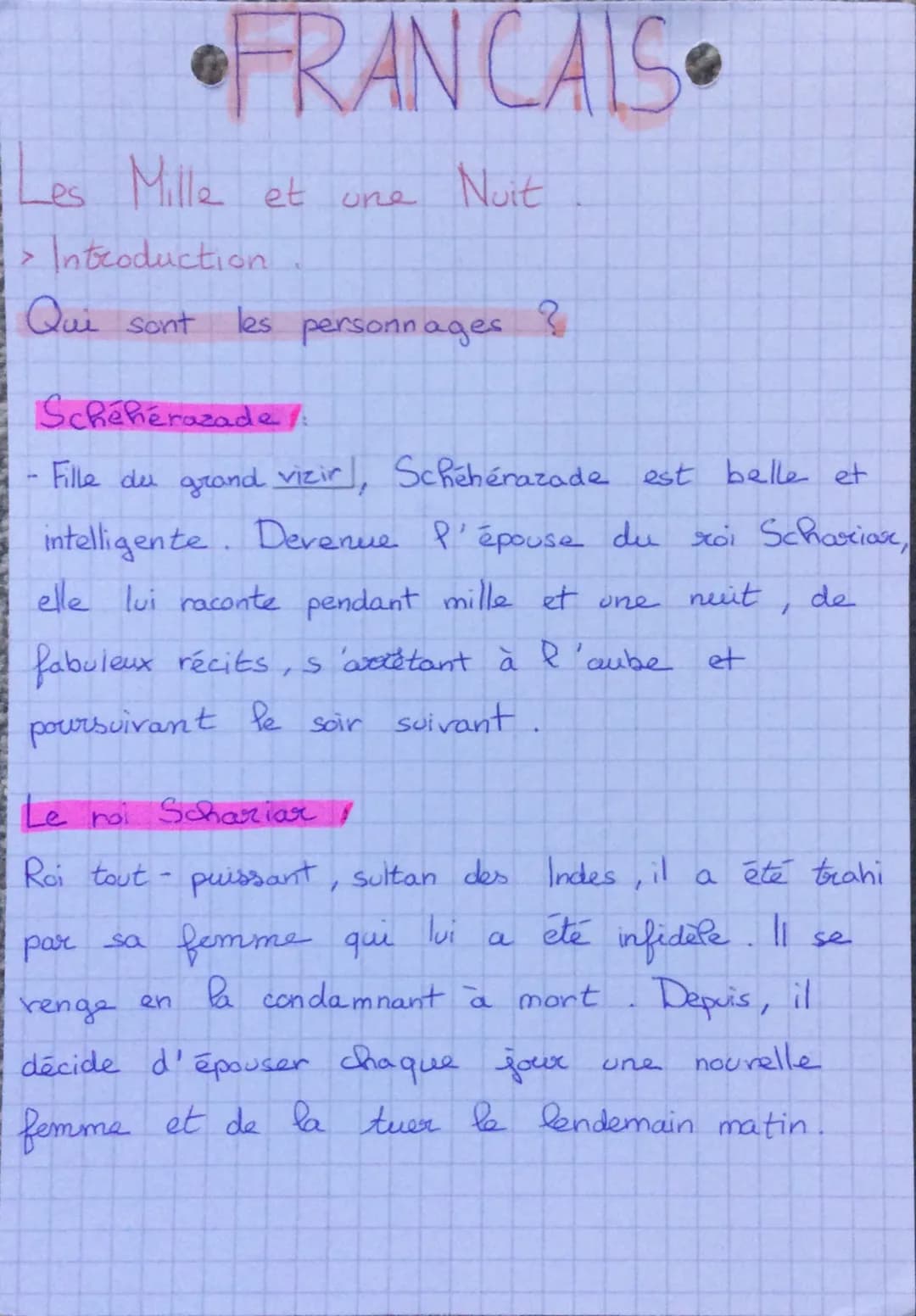 FRANCAIS
Les Mille et une Nuit
> Introduction
Qui sont
les
personnages ?
Scheherazade/:
- Fille du grand vizirl Schehérazade est belle et
in