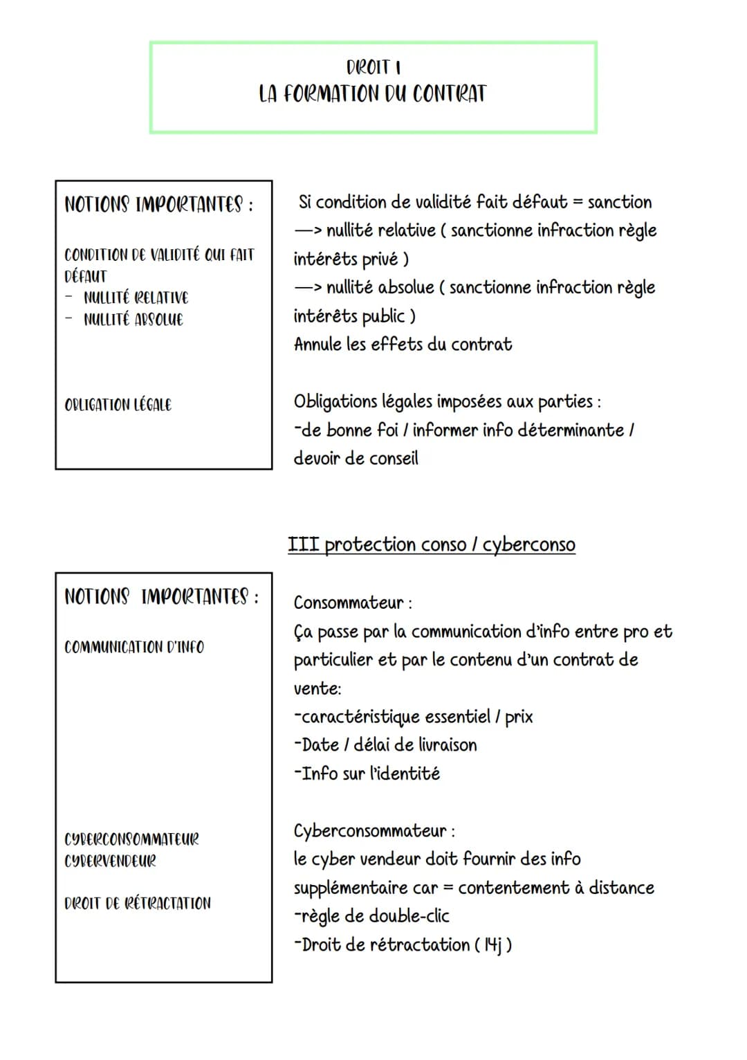NOTIONS IMPORTANTES :
LE CONTRAT
LA LIBERTÉ CONTRACTUELLE
EFFET RELATIF AU CONTRAT
NOTIONS IMPORTANTES:
CONDITION DE VALIDITÉ
LES VICES DU C
