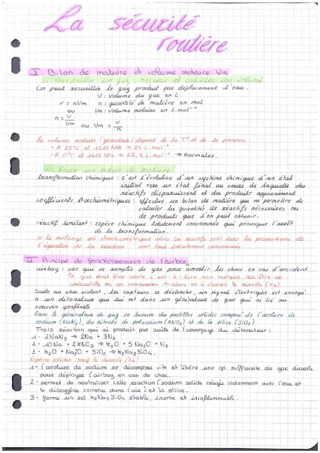 La sécurité routière et Chimie ST2S - Exercice, Quizz et Cours facile