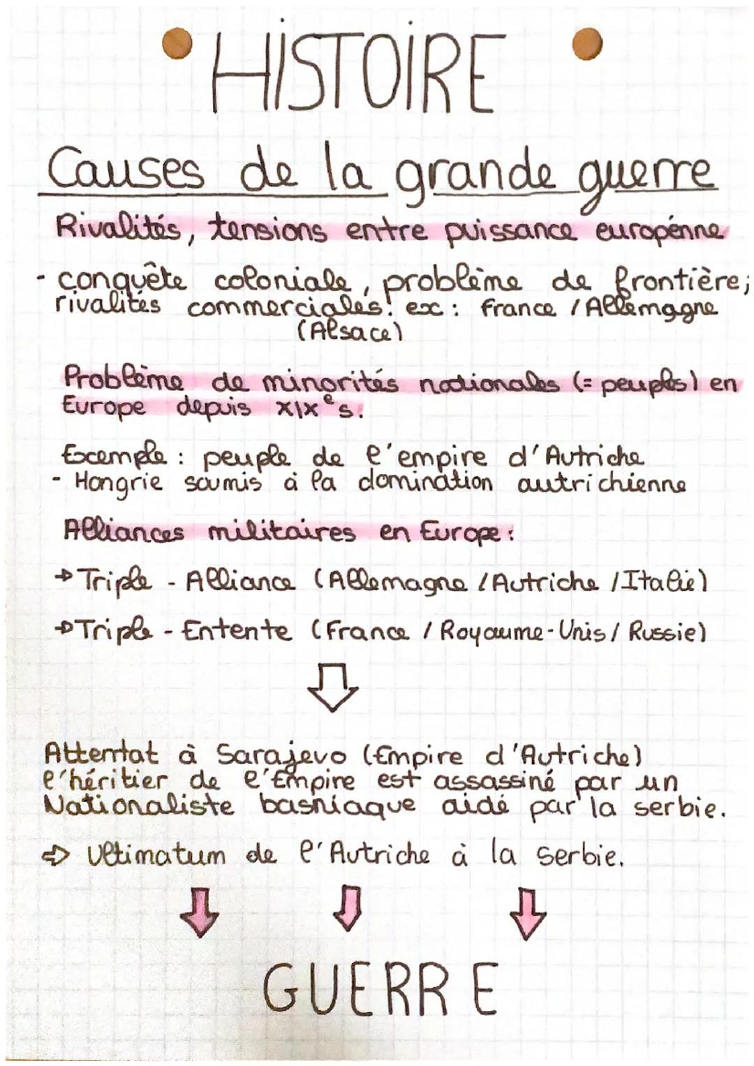 -
HISTOIRE
Causes de la grande guerre
Rivalités, tensions entre puissance europenne
conquête coloniale, problème de frontière;
rivalités com