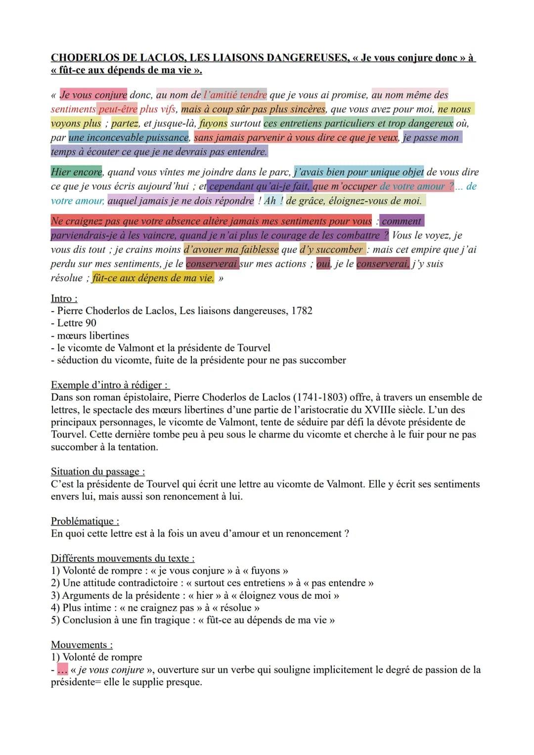 CHODERLOS DE LACLOS, LES LIAISONS DANGEREUSES, « Je vous conjure donc » à
<< fût-ce aux dépends de ma vie ».
« Je vous conjure donc, au nom 