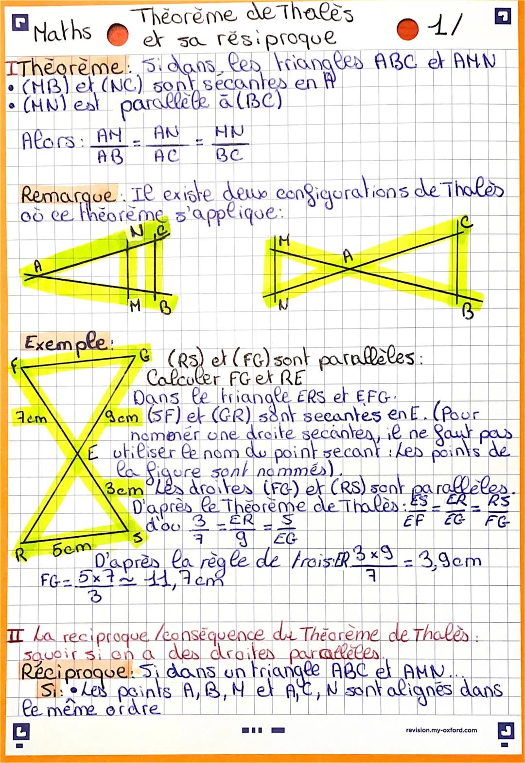 Maths
Theoreme de Thales
et sa resiproque
1/
I Theorème. Ji dans les triangles ABC et AMN
• (MB) et (NC) sont secantes en A
• (MN) est paral