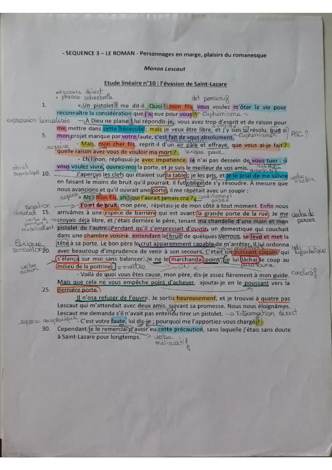Analyse linéaire de l'évasion de Saint Lazare de manon lescaut de l'abbé prévost 