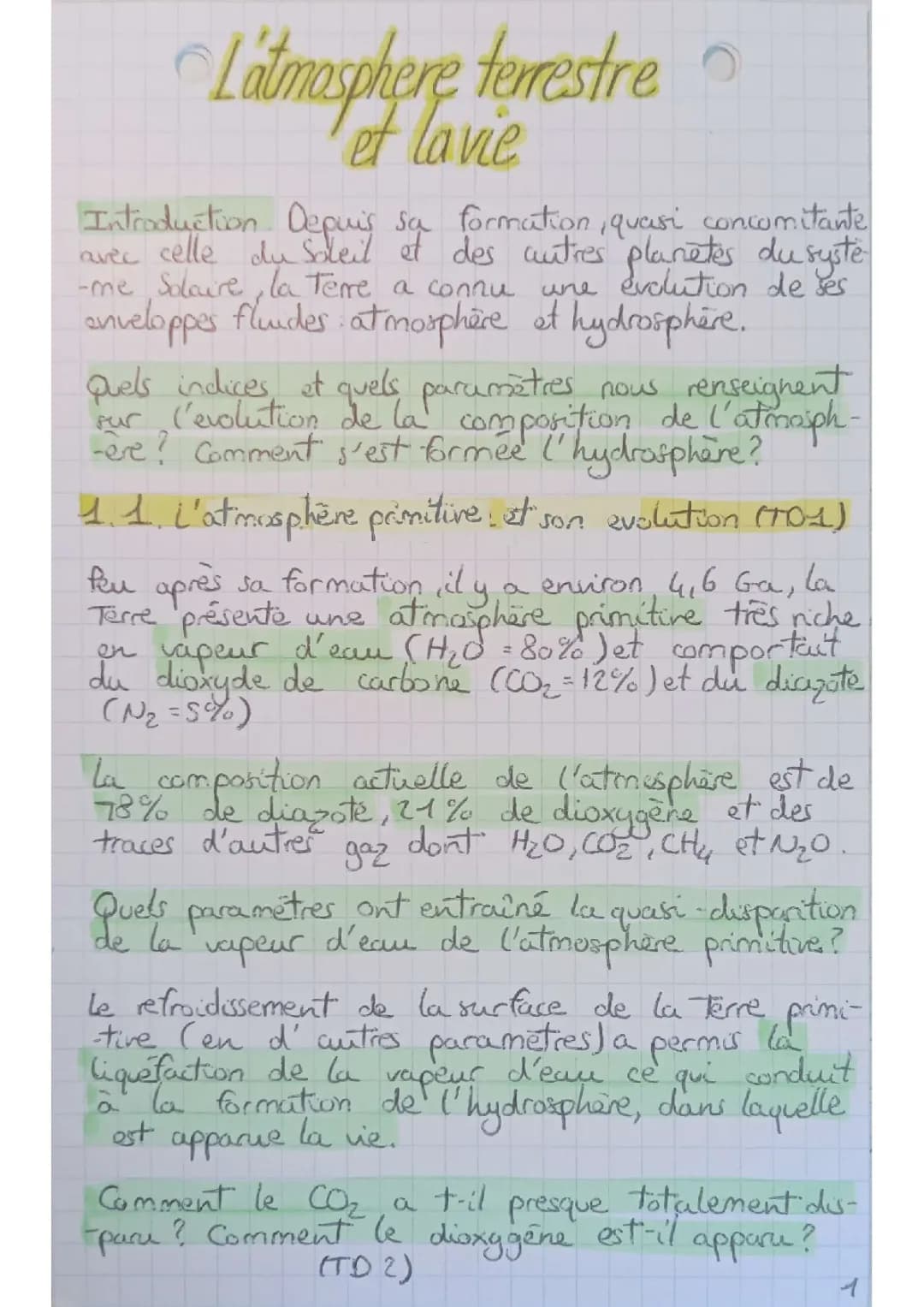 L'atmosphère terrestre et la vie corrigé PDF - Expliqué simplement