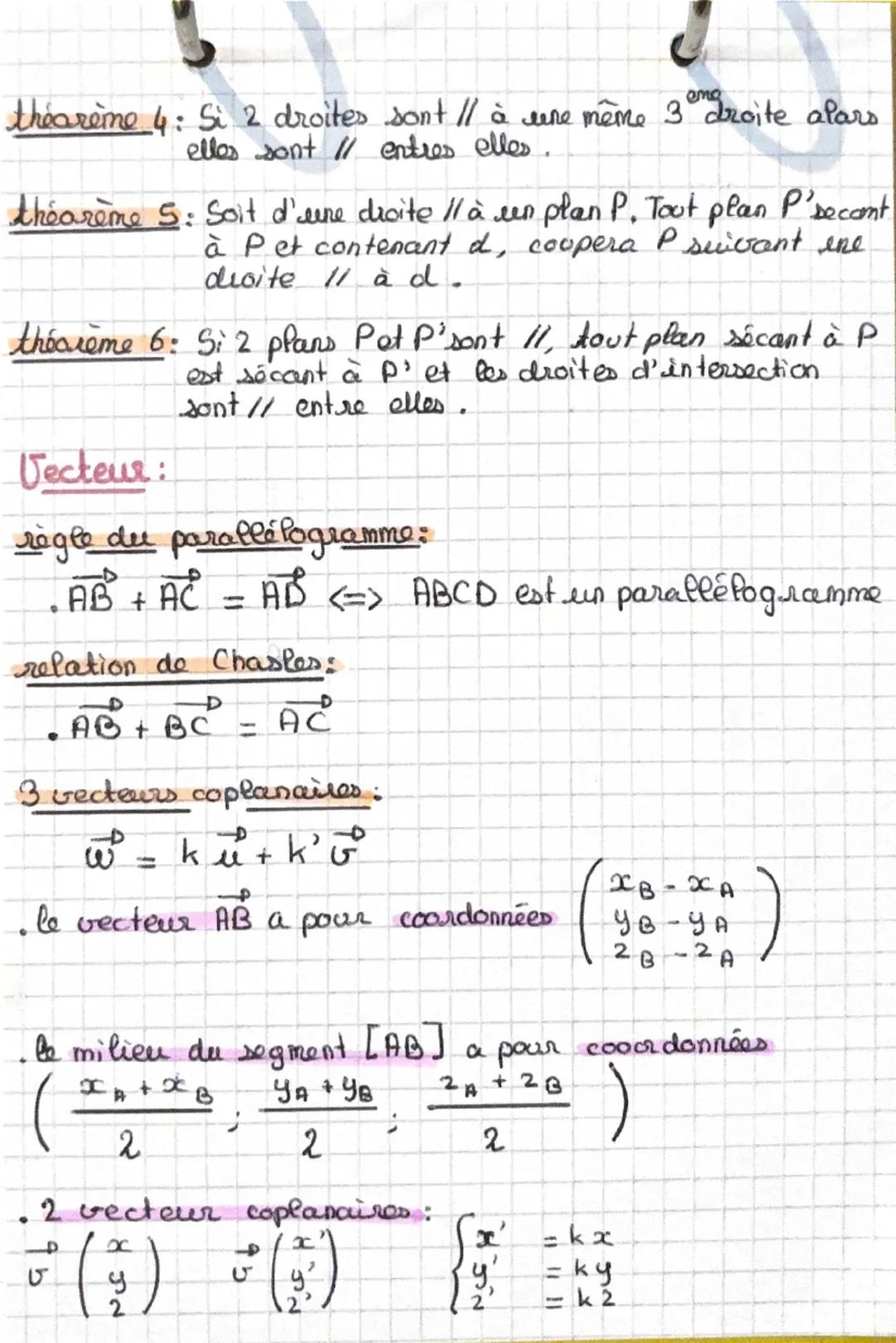 ## vecteurs, droites et plans de l'espace

- Desjoints → aucun point en commun
- Distincts → différents
- Coplanaire → contence dans un même
